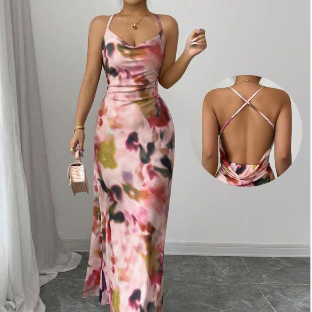 Elenzga Floral Print Long Dress